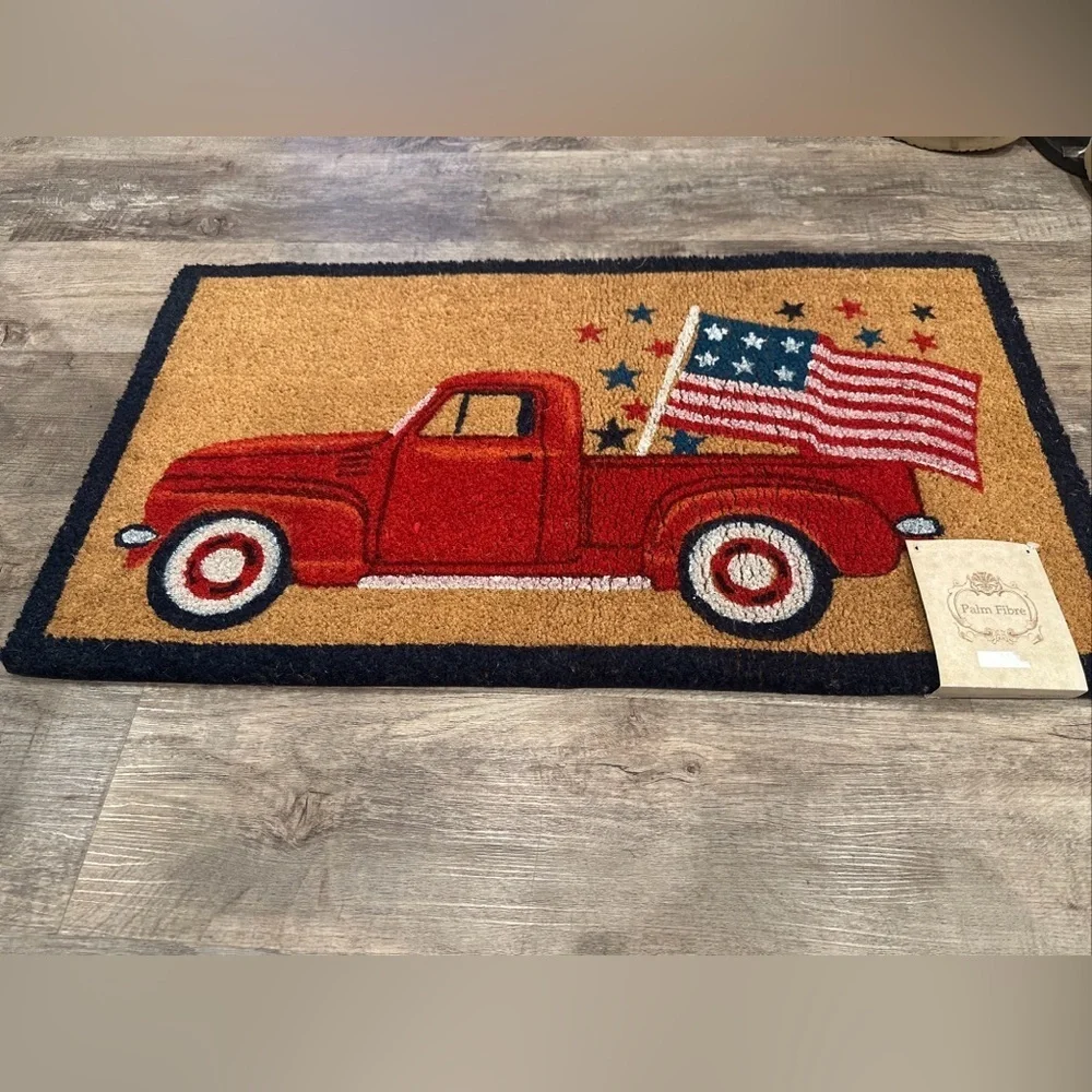 Welcome Mat Palm Fiber Patriotic American Flag 4th Of July Rug 20x36”